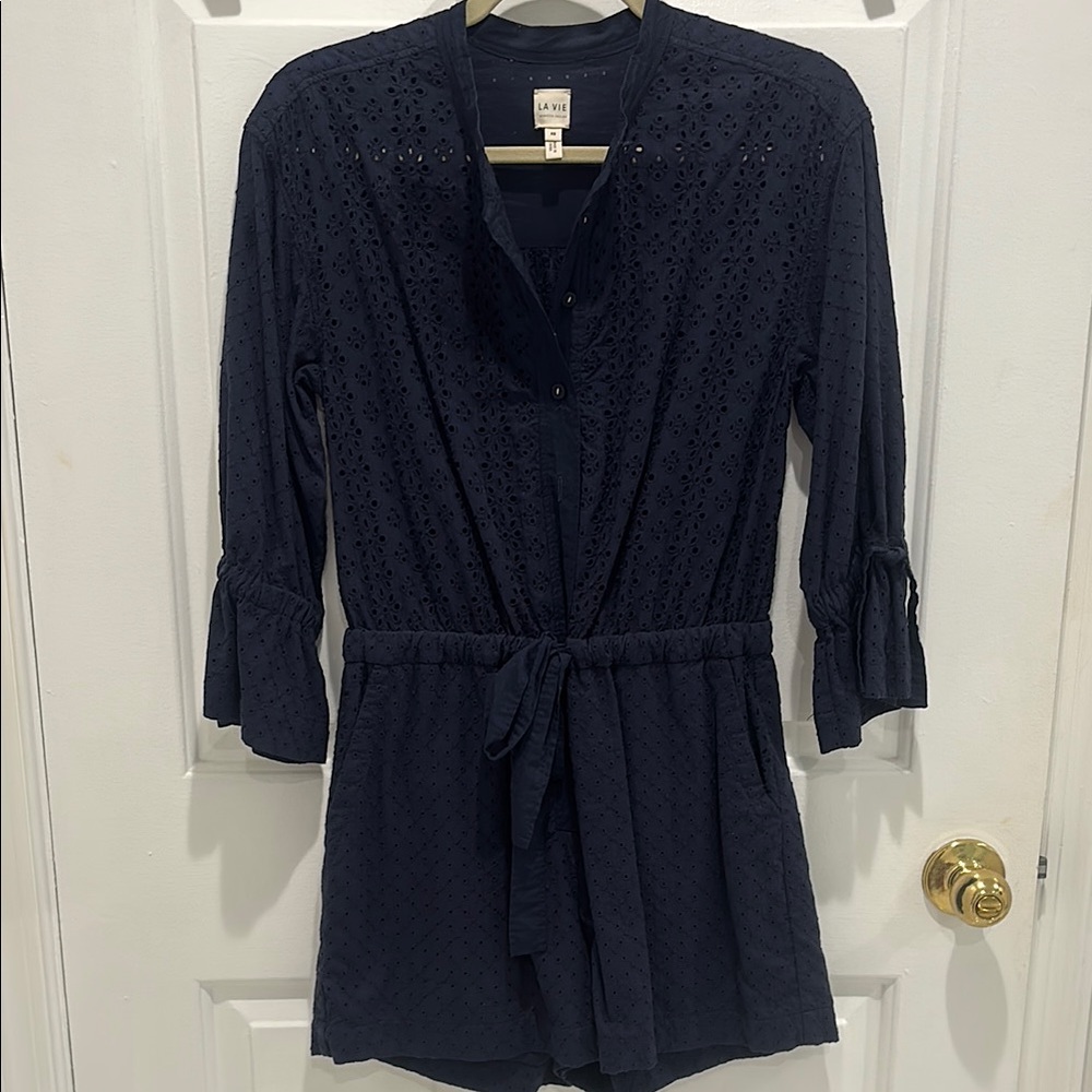Rebecca Taylor Navy Eyelet Romper XS beach cover